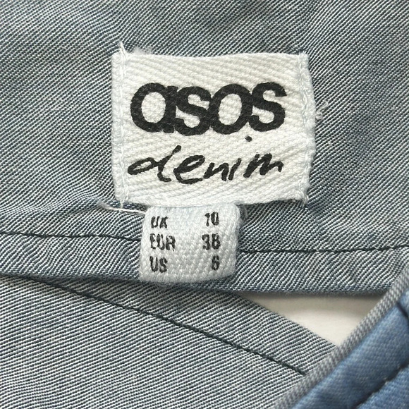 Asos Denim Chambray Patch Pocket Sleeveless Mini Dress Womens Size 6 - Picture 5 of 9